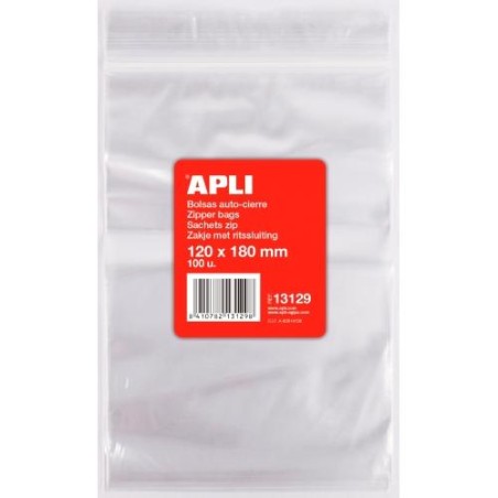 APLI BOLSAS AUTOCIERRE 120X180MM LDPE TRANSPARENTE PACK 100 UD