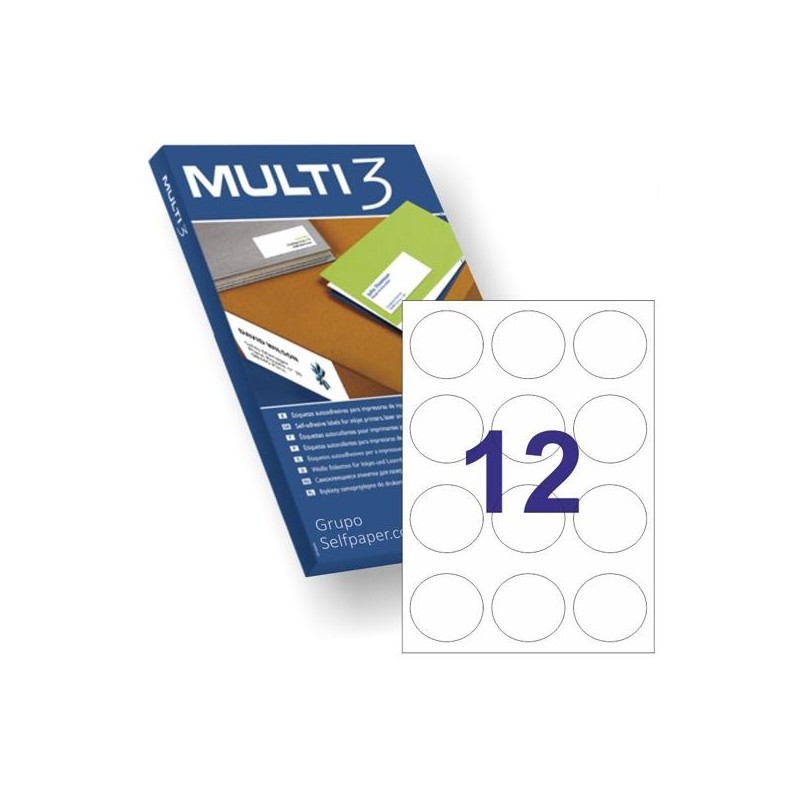MULTI-3 ETIQUETAS ADHESIVAS CIRCULARES Ø60MM INKJET/LÁSER 12 X 100H BLANCO