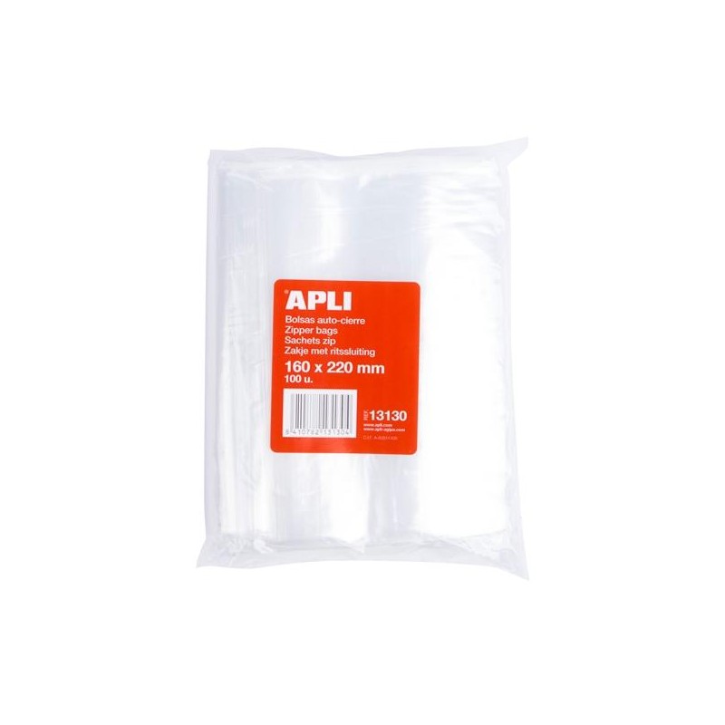 APLI BOLSAS AUTOCIERRE 160X220MM LDPE TRANSPARENTE PACK 100 UD