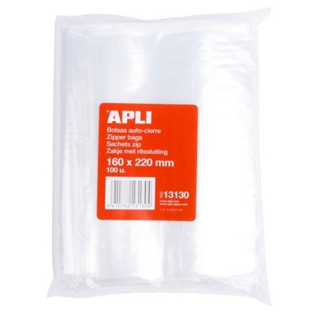 APLI BOLSAS AUTOCIERRE 160X220MM LDPE TRANSPARENTE PACK 100 UD