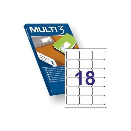 MULTI-3 ETIQUETAS ADHESIVAS 63,5X46,6MM INKJET/LÁSER C/ROMOS 18 X 100H BLANCO