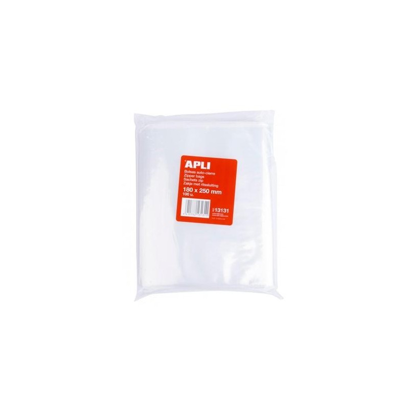 APLI BOLSAS AUTOCIERRE 180X250MM LDPE TRANSPARENTE PACK 100 UD