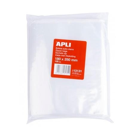 APLI BOLSAS AUTOCIERRE 180X250MM LDPE TRANSPARENTE PACK 100 UD