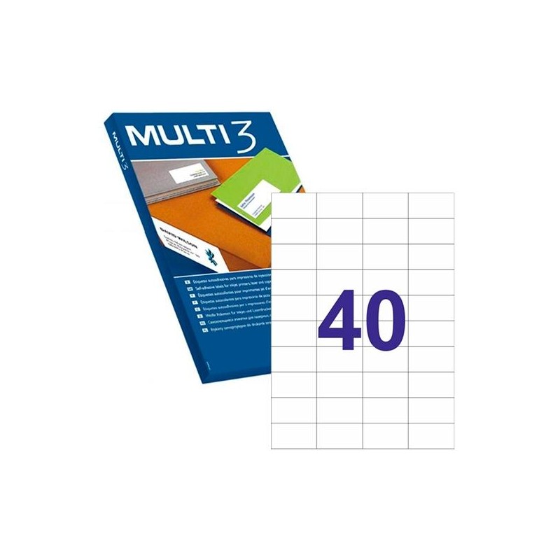 MULTI-3 ETIQUETAS ADHESIVAS 52,5X29,7MM INKJET/LÁSER C/RECTOS 40 X 500H BLANCO
