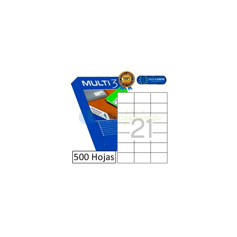 MULTI-3 ETIQUETAS ADHESIVAS 70X42,4MM INKJET/LÁSER C/RECTOS 21 X 500H BLANCO