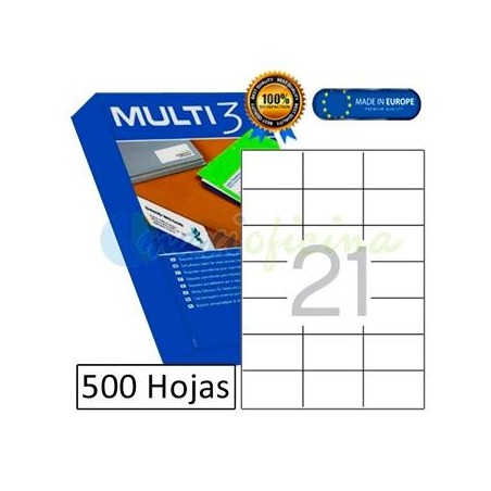 MULTI-3 ETIQUETAS ADHESIVAS 70X42,4MM INKJET/LÁSER C/RECTOS 21 X 500H BLANCO