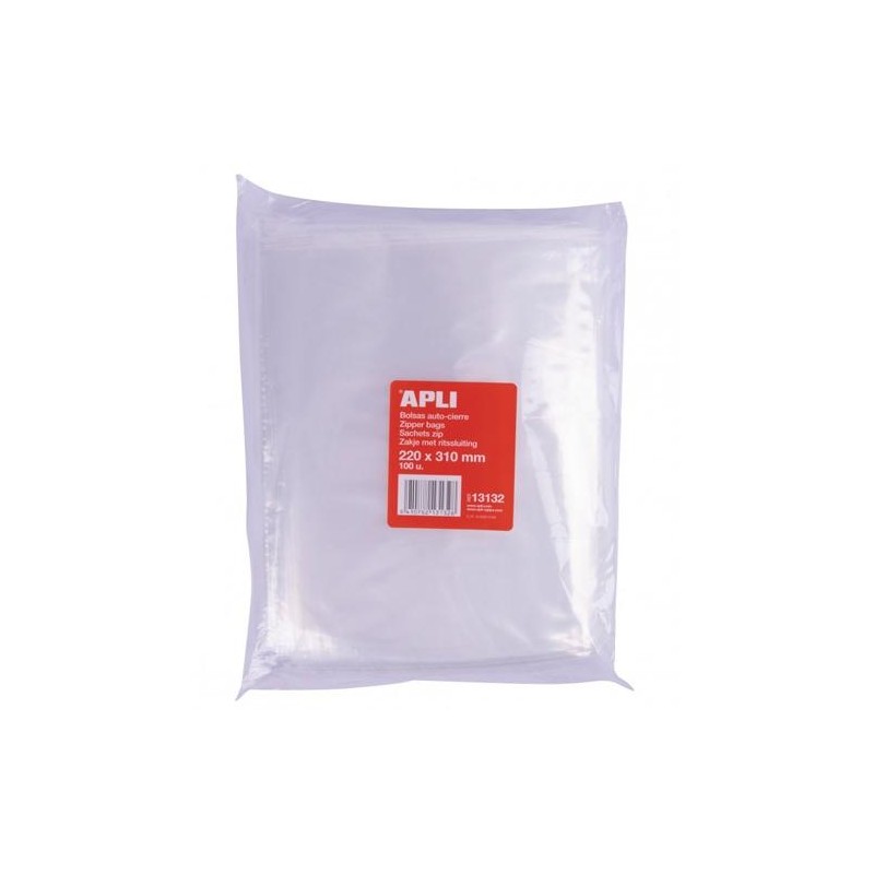 APLI BOLSAS AUTOCIERRE 220X310MM LDPE TRANSPARENTE PACK 100 UD