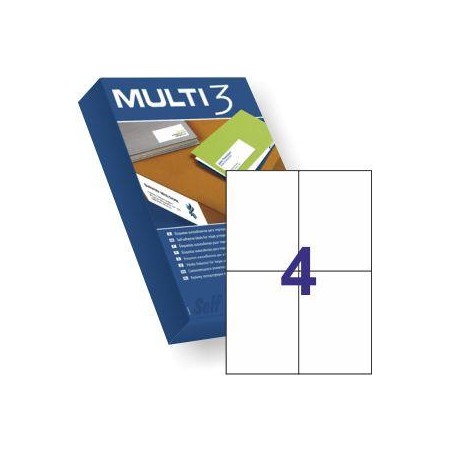 MULTI-3 ETIQUETAS ADHESIVAS 105X148MM INKJET/LÁSER C/RECTOS 4 X 500H BLANCO