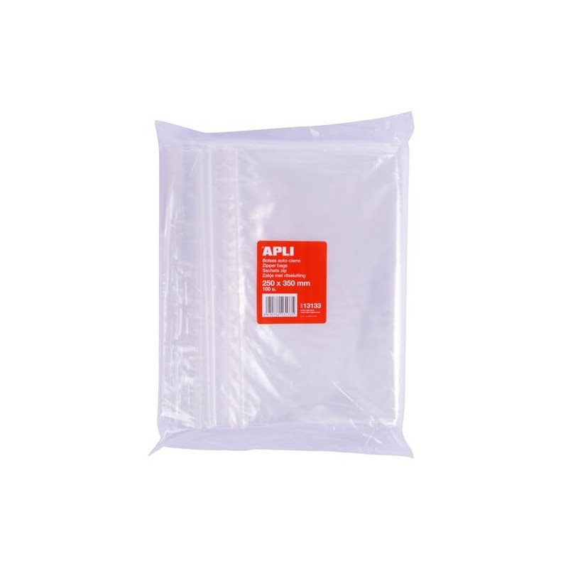 APLI BOLSAS AUTOCIERRE 250X350MM LDPE TRANSPARENTE PACK 100 UD