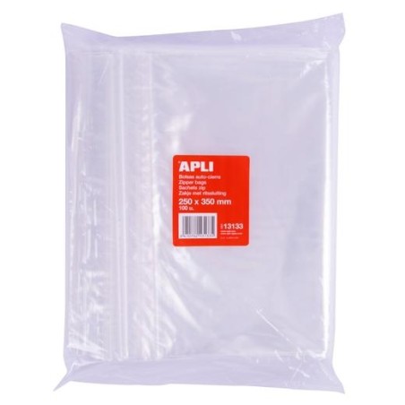 APLI BOLSAS AUTOCIERRE 250X350MM LDPE TRANSPARENTE PACK 100 UD