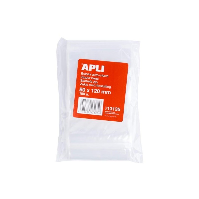APLI BOLSAS AUTOCIERRE 80X120MM LDPE TRANSPARENTE PACK 100 UD