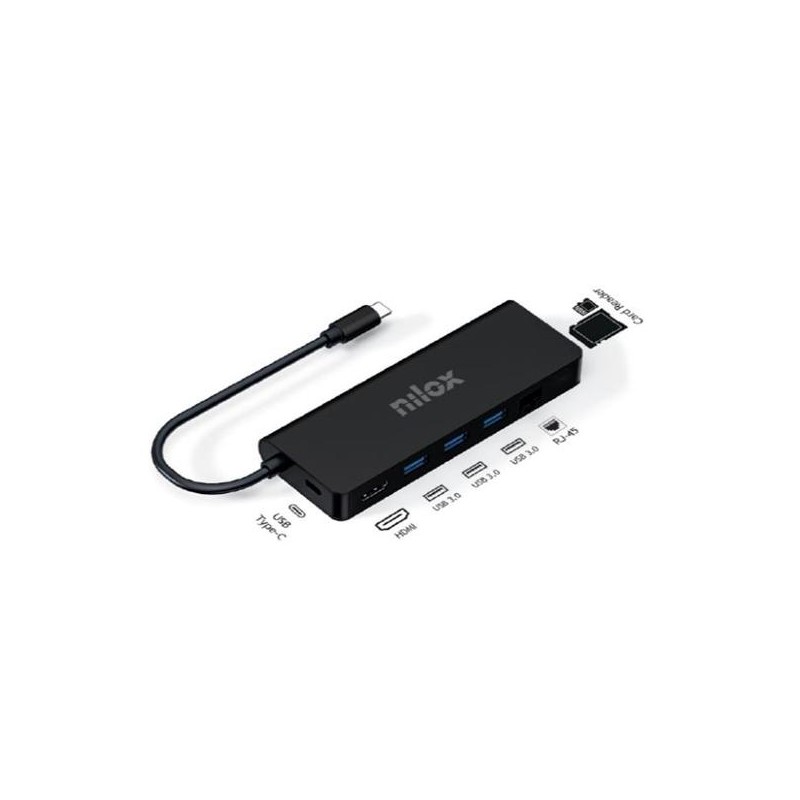 NILOX DOCK STATION USB-C 8 EN 1 3XUSB 3.2, 1XHDMI, SD, RJ45, PD, MICRO SD NEGRO