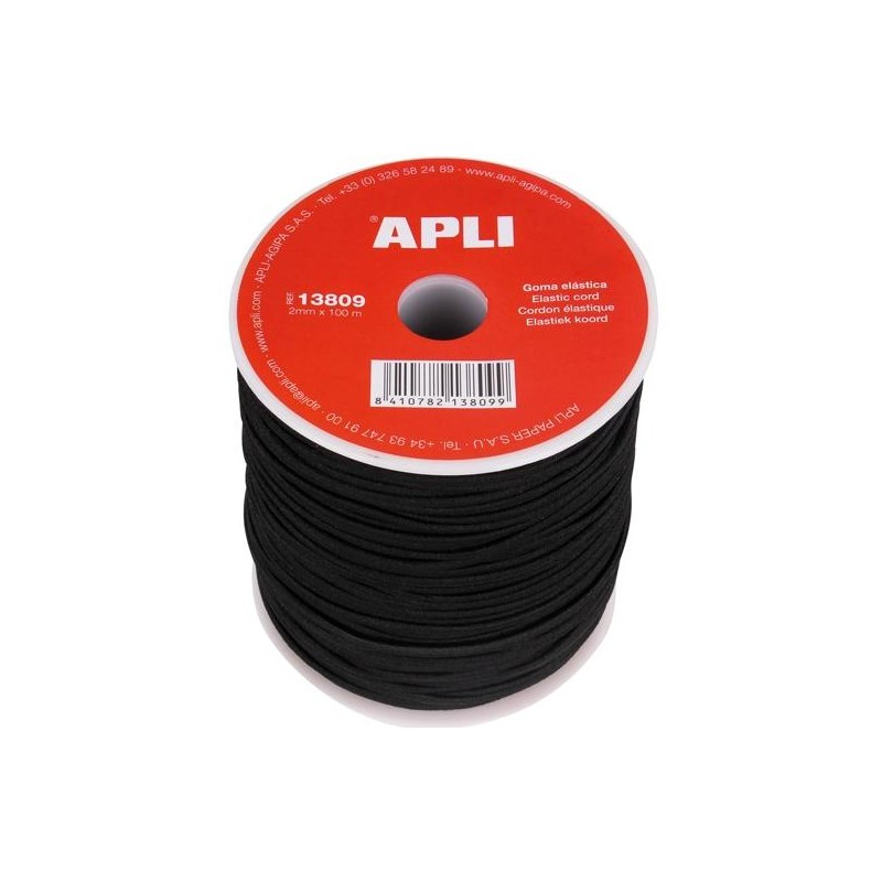 APLI BOBINA DE CUERDA ELÁSTICA REDONDA 2MMX100 NEGRO