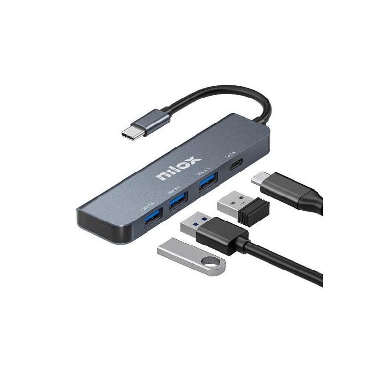 NILOX HUB 4 PUERTOS USB-C A 3XUSB 3.0 X 1XUSBC
