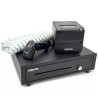 AQPROX KIT TPV CAJON PORTAMONEDAS NEGRO + LECTOR/SCANNER + IMPRESORA TERMICA + PACK ROLLOS PAPEL