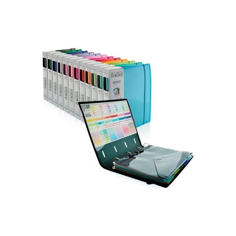 OFFICE BOX CARPETA & BLOCK COLORLINE ANILLAS D 4X32MM A4+ 100H 5X5 CIERRE C/GOMA TAPA PP COLORES SURTIDOS