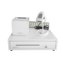 AQPROX KIT TPV CAJON PORTAMONEDAS NEGRO + LECTOR/SCANNER + IMPRESORA TERMICA + PACK ROLLOS PAPEL BLANCO