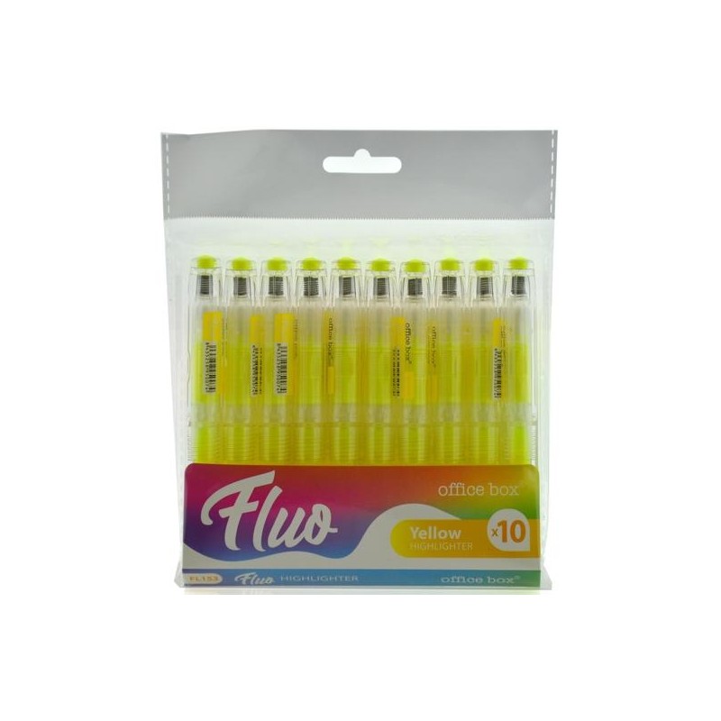 OFFICE BOX MARCADOR FLUORESCENTE FLUO RECARGABLE AMARILLO PACK 10 UD