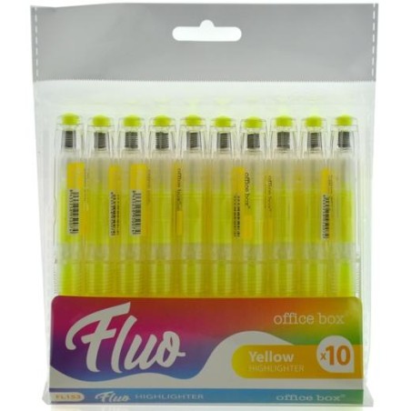OFFICE BOX MARCADOR FLUORESCENTE FLUO RECARGABLE AMARILLO PACK 10 UD