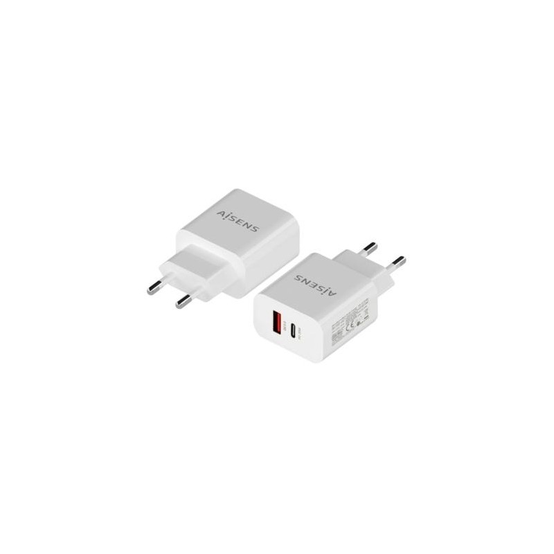 AISENS CARGADOR 1XUSB-C PD3.0, 1XUSB-A QC3.0 20W BLANCO