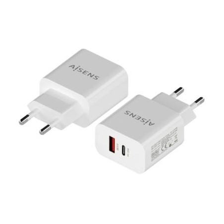 AISENS CARGADOR 1XUSB-C PD3.0, 1XUSB-A QC3.0 20W BLANCO
