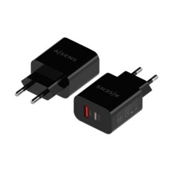 AISENS CARGADOR 1XUSB-C PD3.0, 1XUSB-A QC3.0 20W NEGRO