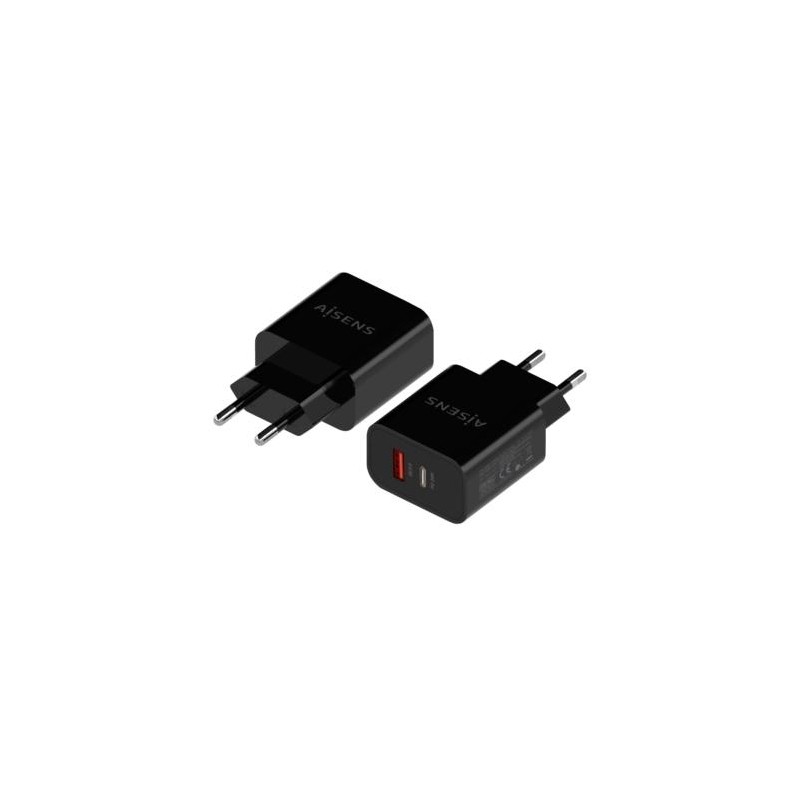 AISENS CARGADOR 1XUSB-C PD3.0, 1XUSB-A QC3.0 20W NEGRO