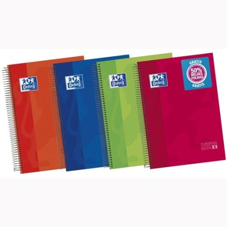 OXFORD CUADERNO CLASSIC EUROPEANBOOK 5 WRITE&ERASE 120H A4+ 1 LÍNEA MICROPERFORADO T/EXTRADURA C/ VIVOS SURTIDOS