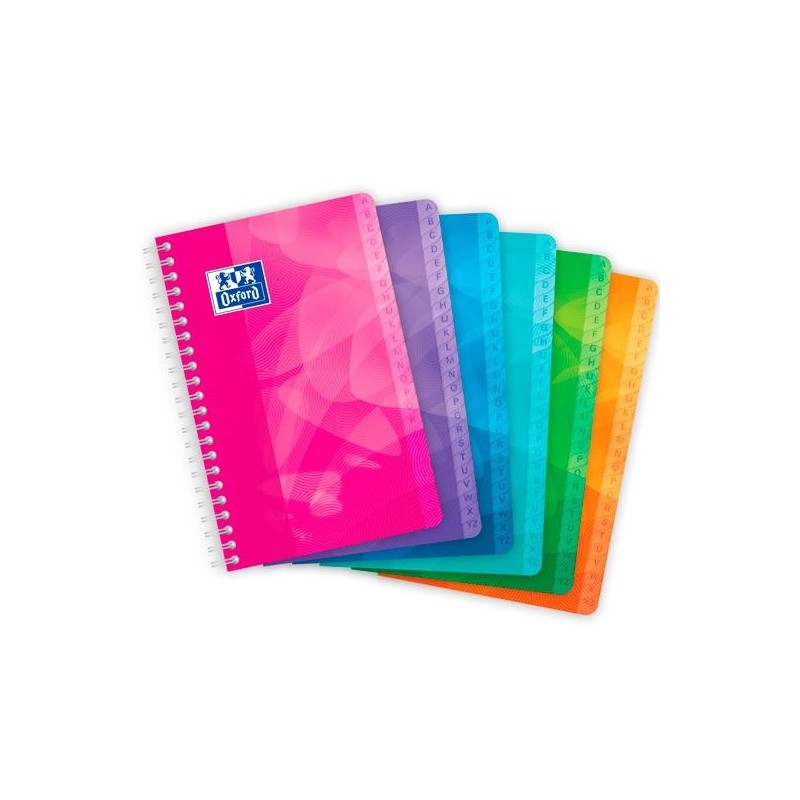 OXFORD CUADERNO ÍNDICE ALFABÉTICO C/ESPIRAL 50H 11X17CM 90GR 5X5MM TAPA PLÁSTICO LAGOON C/SURTIDOS