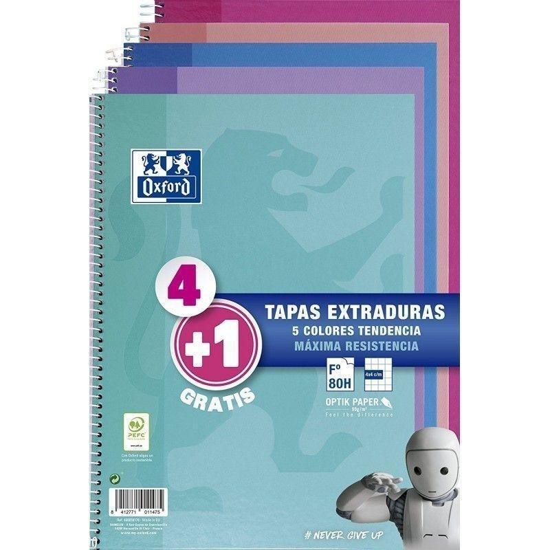OXFORD CUADERNO ESPIRAL WRITE&ERASE 80H FOLIO 4X4MM C/MARGEN TAPA EXTRADURA PACK 4+1 UD C/SURTIDOS TENDENCIA