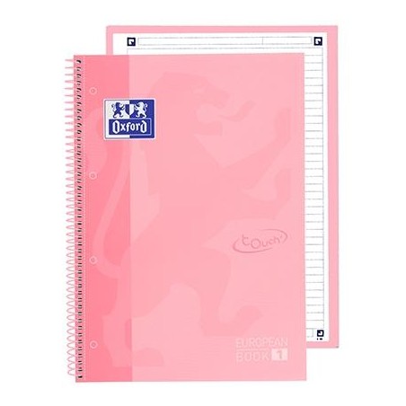 OXFORD CUADERNO TOUCH EUROPEANBOOK 1 WRITE&ERASE 80H A4+ 1 LÍNEA MICROPERFORADO T/EXTRADURA PACK 5 UD FLAMINGO PASTEL