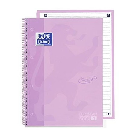 OXFORD CUADERNO TOUCH EUROPEANBOOK 1 WRITE&ERASE 80H A4+ 1 LÍNEA MICROPERFORADO T/EXTRADURA PACK 5 UD LAVANDA PASTEL
