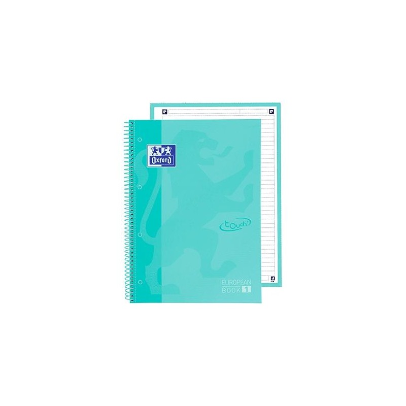 OXFORD CUADERNO TOUCH EUROPEANBOOK 1 WRITE&ERASE 80H A4+ 1 LÍNEA MICROPERFORADO T/EXTRADURA PACK 5 UD ICE MINT PASTEL