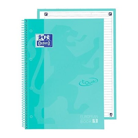 OXFORD CUADERNO TOUCH EUROPEANBOOK 1 WRITE&ERASE 80H A4+ 1 LÍNEA MICROPERFORADO T/EXTRADURA PACK 5 UD ICE MINT PASTEL