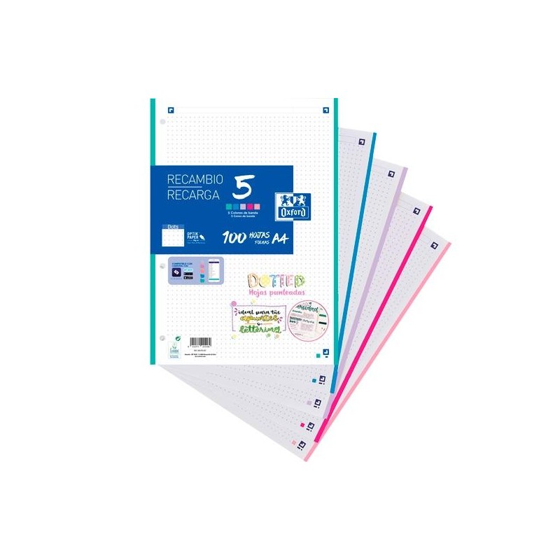 OXFORD RECAMBIO 5 PAQUETE 100H A4 DOTS PASTEL