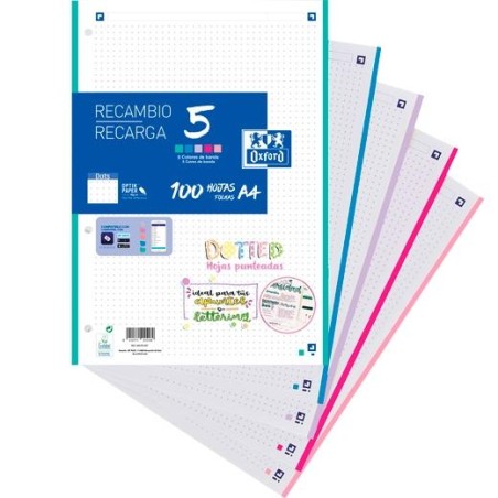 OXFORD RECAMBIO 5 PAQUETE 100H A4 DOTS PASTEL