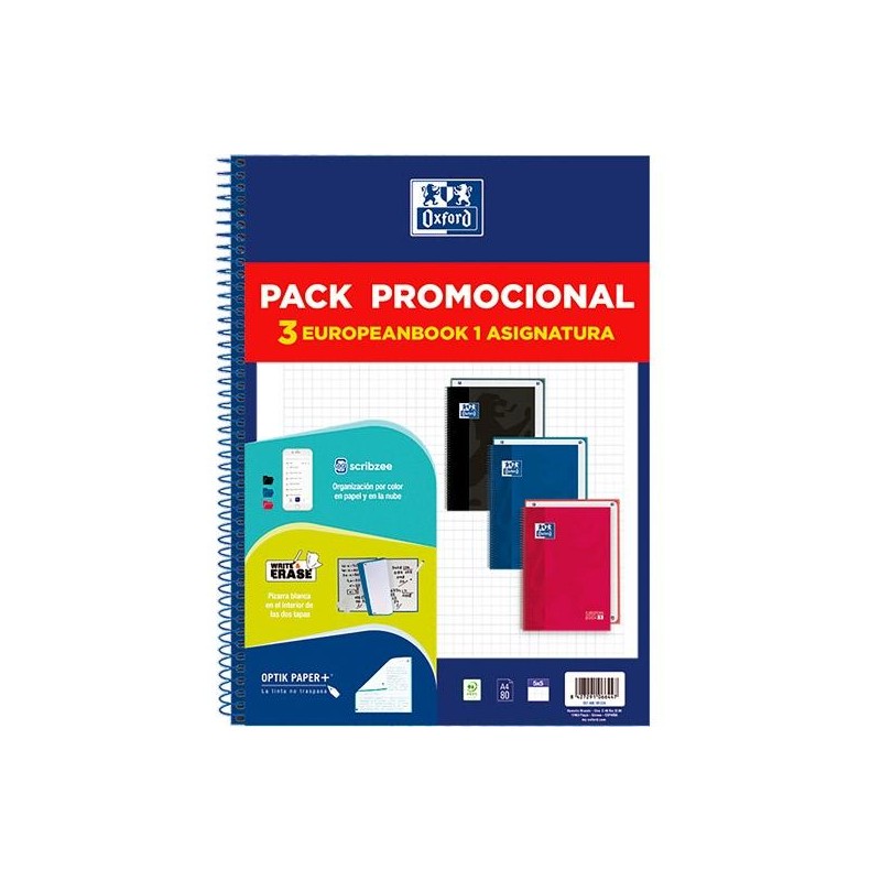 OXFORD CUADERNO SCHOOL EUROPEANBOOK 1 CLASSIC WRITE&ERASE 80H A4 5X5 T/EXTRADURA C/SURTIDOS PACK PROMOCIONAL 3 UD