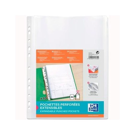 OXFORD FUNDA MULTITALADRO 11 PP CRISTAL A4 200 MICRAS GRAN CAPACIDAD EXTRA BLISTER 10 FUNDAS
