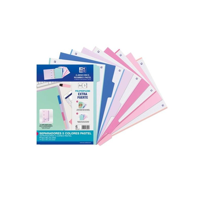 OXFORD JUEGO SEPARADORES 5 POSICIONES PP 500 MICRAS A4 C/SURTIDOS PASTEL