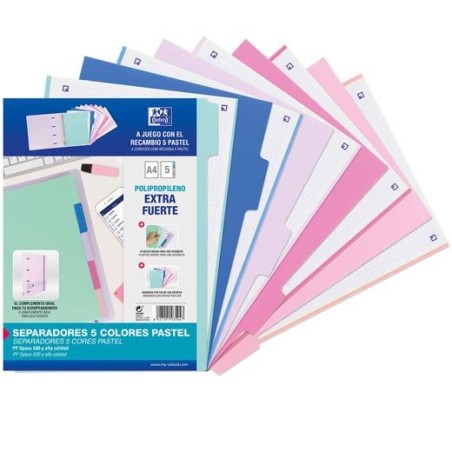 OXFORD JUEGO SEPARADORES 5 POSICIONES PP 500 MICRAS A4 C/SURTIDOS PASTEL