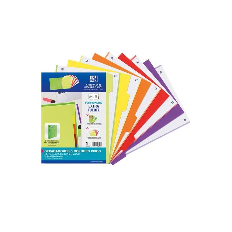 OXFORD JUEGO SEPARADORES 5 POSICIONES PP 500 MICRAS A4 C/SURTIDOS VIVOS