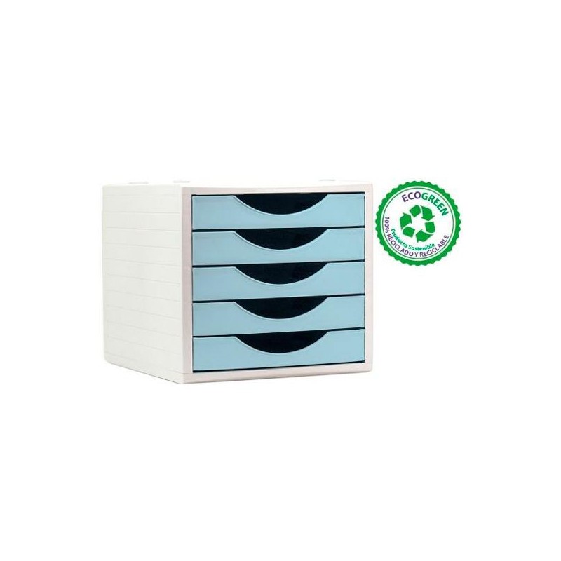 ARCHIVO 2000 MÓDULO ORGANIZADOR ECOGREEN SOBREMESA 5 CAJONES 340X270X260 RECICLADO AZUL PASTEL