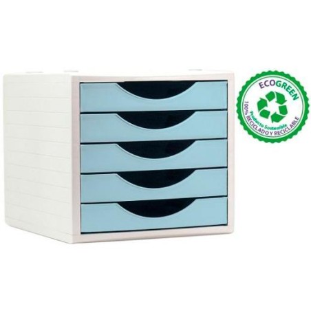 ARCHIVO 2000 MÓDULO ORGANIZADOR ECOGREEN SOBREMESA 5 CAJONES 340X270X260 RECICLADO AZUL PASTEL