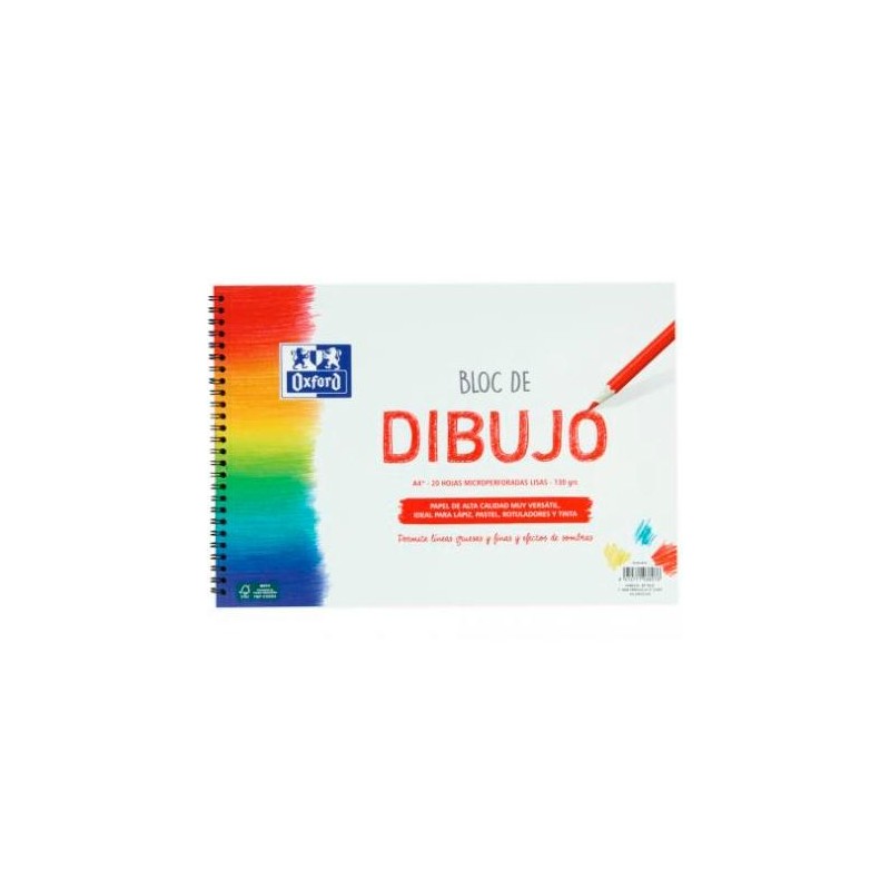 OXFORD BLOC DIBUJO ESCOLAR T/ BLANDA ESPIRAL 20H 130GR A4+ LISO BLANCO