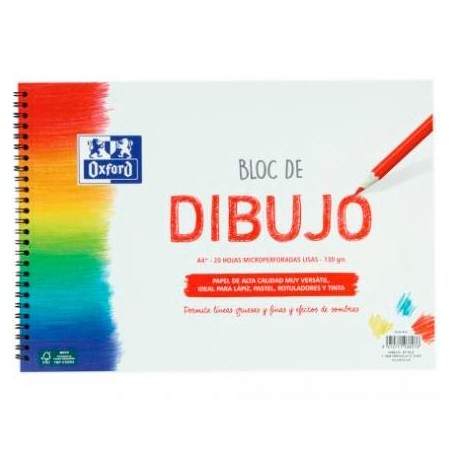 OXFORD BLOC DIBUJO ESCOLAR T/ BLANDA ESPIRAL 20H 130GR A4+ LISO BLANCO