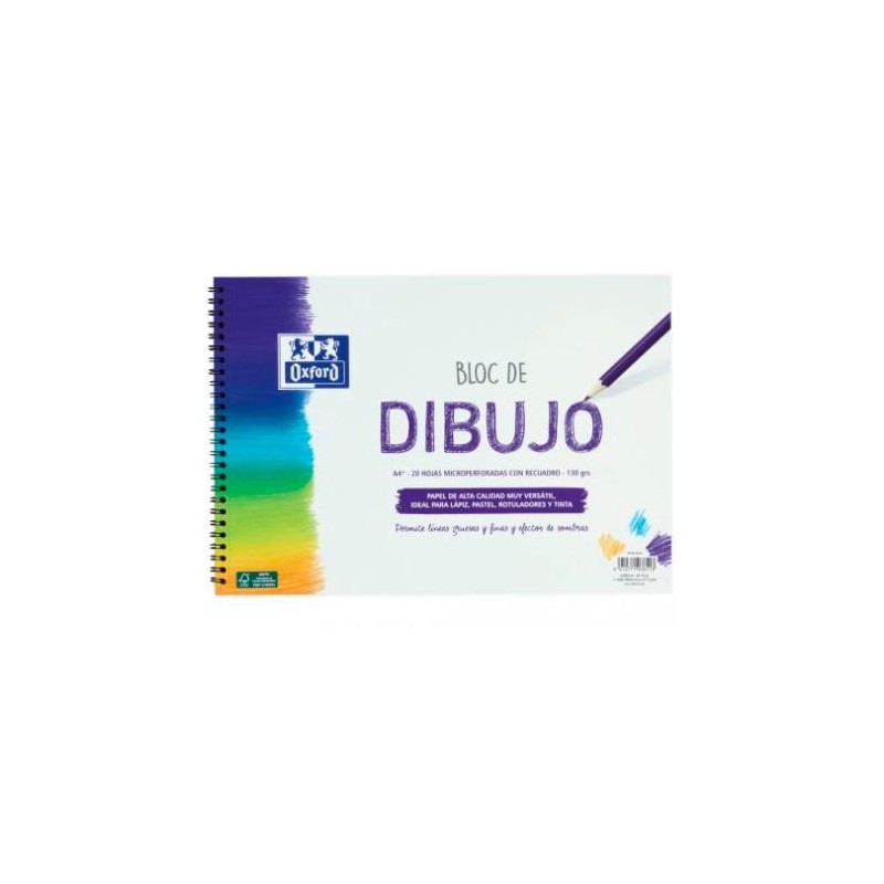 OXFORD BLOC DIBUJO ESCOLAR T/ BLANDA ESPIRAL 20H 130GR A4+ C/ RECUADRO BLANCO