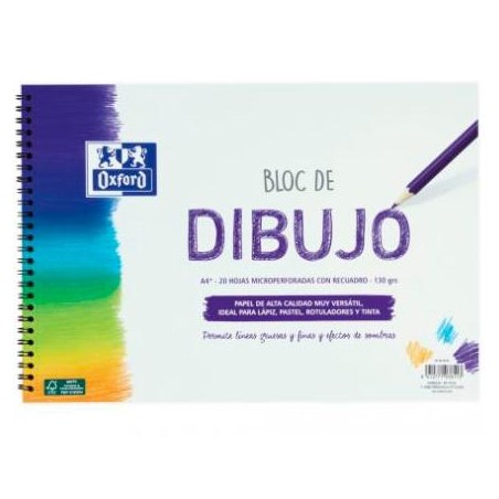 OXFORD BLOC DIBUJO ESCOLAR T/ BLANDA ESPIRAL 20H 130GR A4+ C/ RECUADRO BLANCO