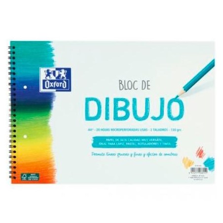 OXFORD BLOC DIBUJO ESCOLAR MULTITALADRO 2 T/ BLANDA ESPIRAL 20H 130GR A4+ LISO BLANCO
