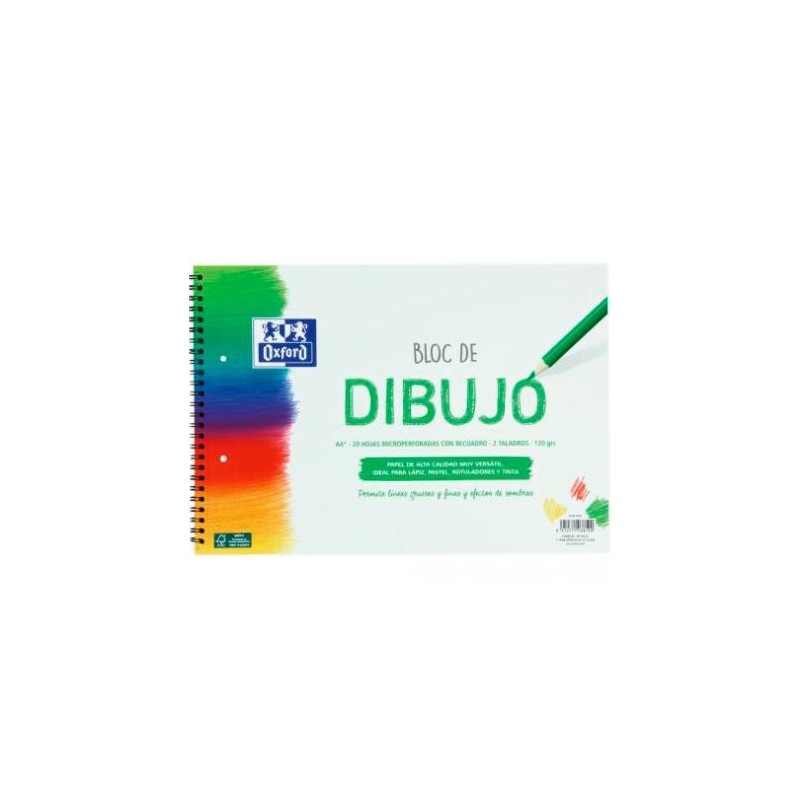 OXFORD BLOC DIBUJO ESCOLAR MULTITALADRO 2 T/ BLANDA ESPIRAL 20H 130GR A4+ C/ RECUADRO BLANCO