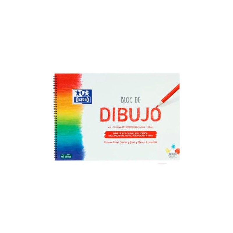 OXFORD BLOC DIBUJO ESCOLAR T/ BLANDA ESPIRAL 20H 130GR A3+ LISO BLANCO
